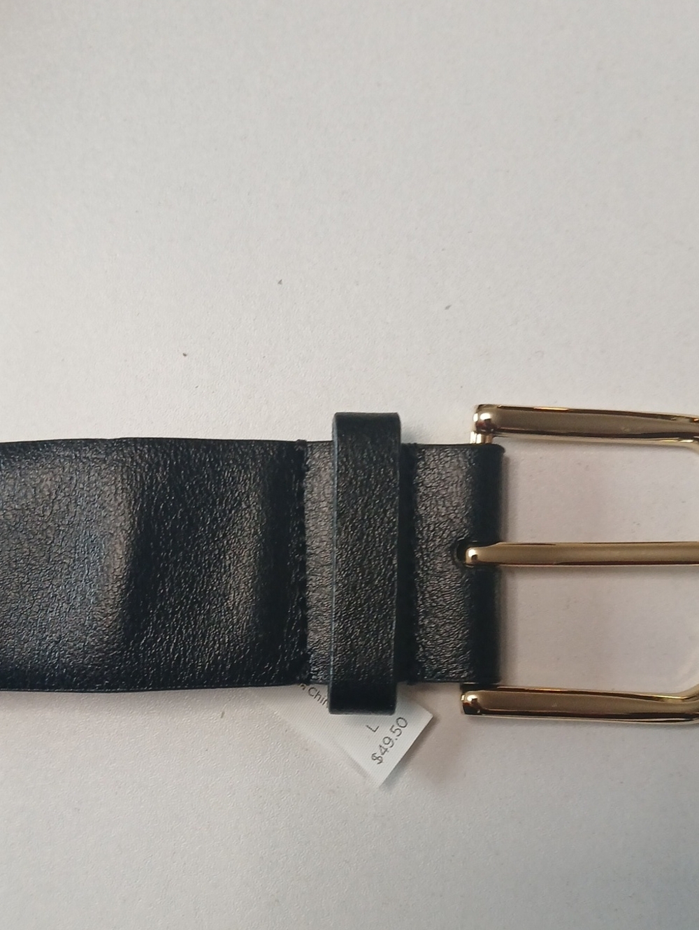 Talbots Black Leather Belt with Gold Buckle